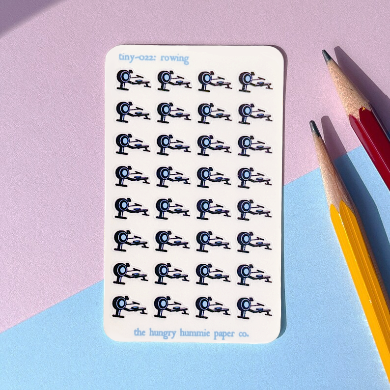 022 Rowing Machine Planner Stickers - Micro sticker sheet for planners of all types! Credit card sized sheet, indoor gym ergometer workout