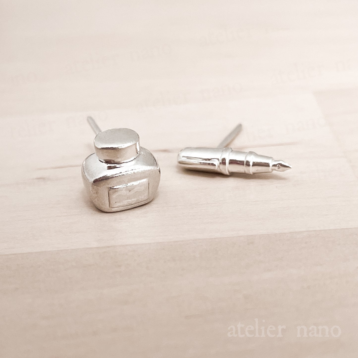 Sterling Silver Ink Pot and Fountain Pen Earrings