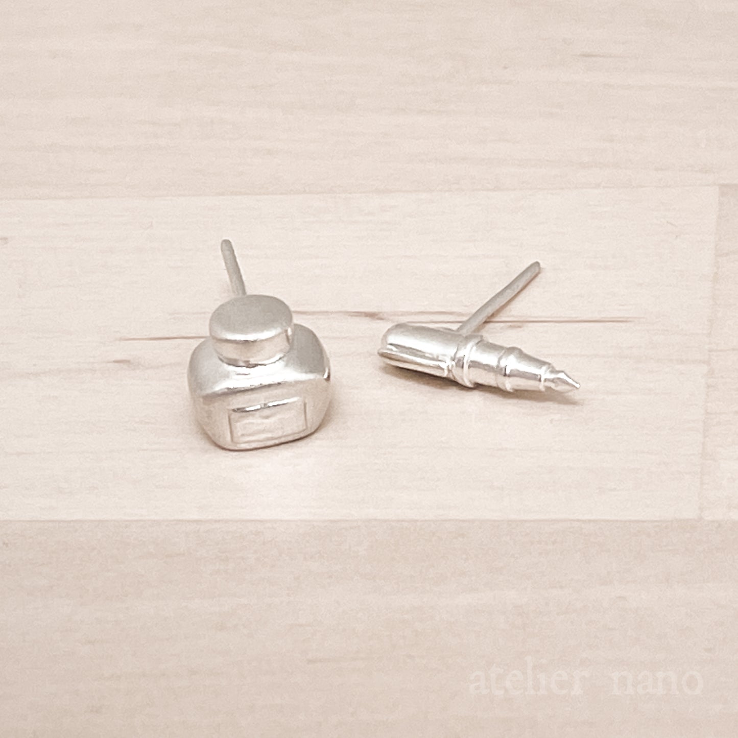 Sterling Silver Ink Pot and Fountain Pen Earrings