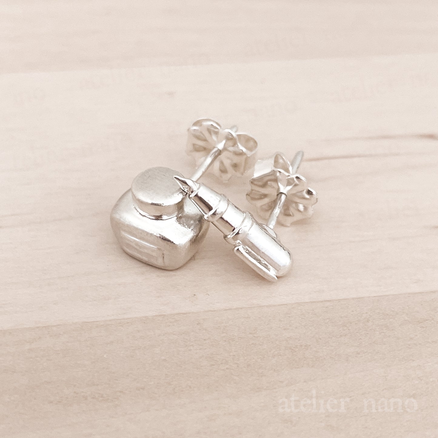 Sterling Silver Ink Pot and Fountain Pen Earrings