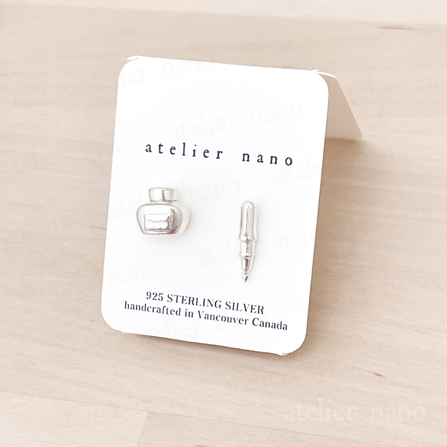 Sterling Silver Ink Pot and Fountain Pen Earrings