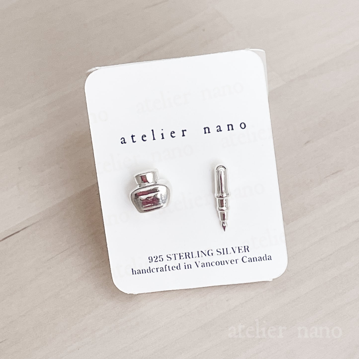 Sterling Silver Ink Pot and Fountain Pen Earrings