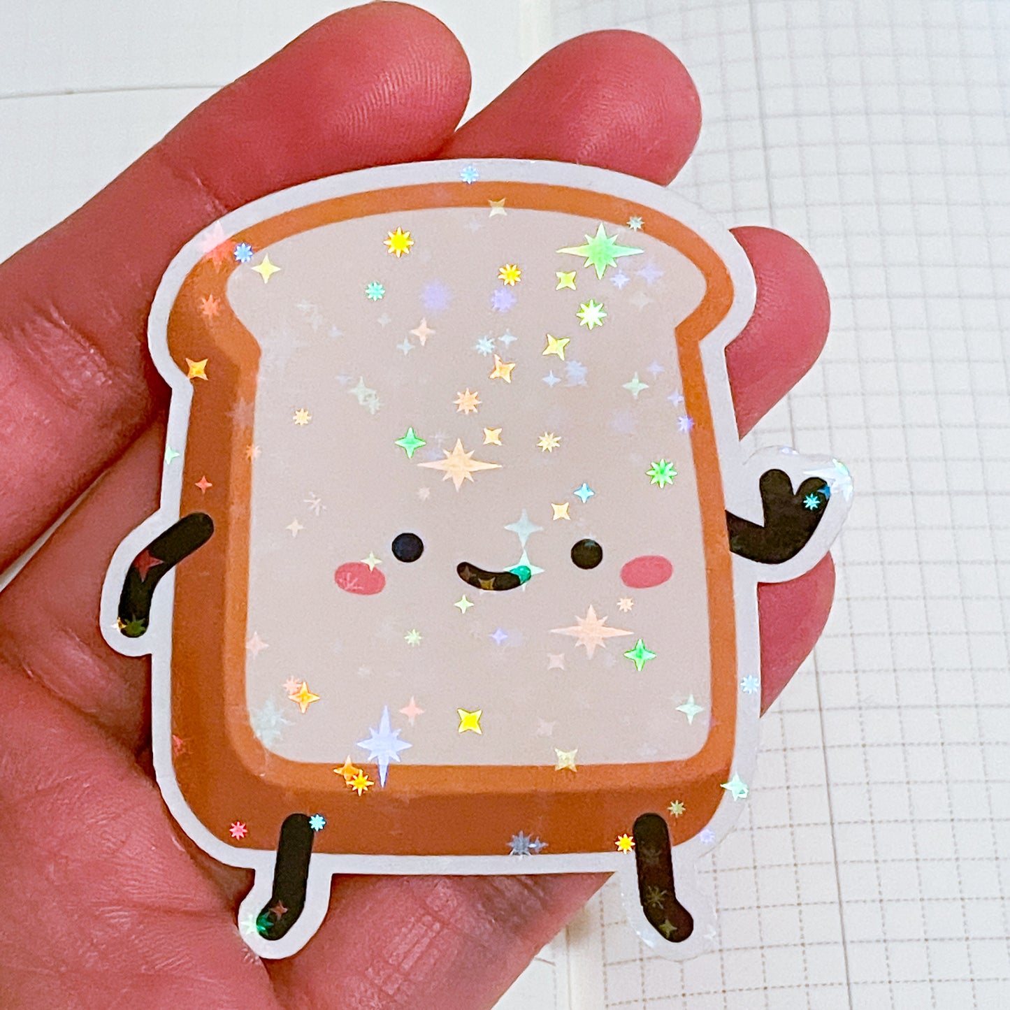 Toast Sticker | Adorable bread sticker set : One large and one mini holographic sticker. Best gift ever for brunch lovers and foodies!