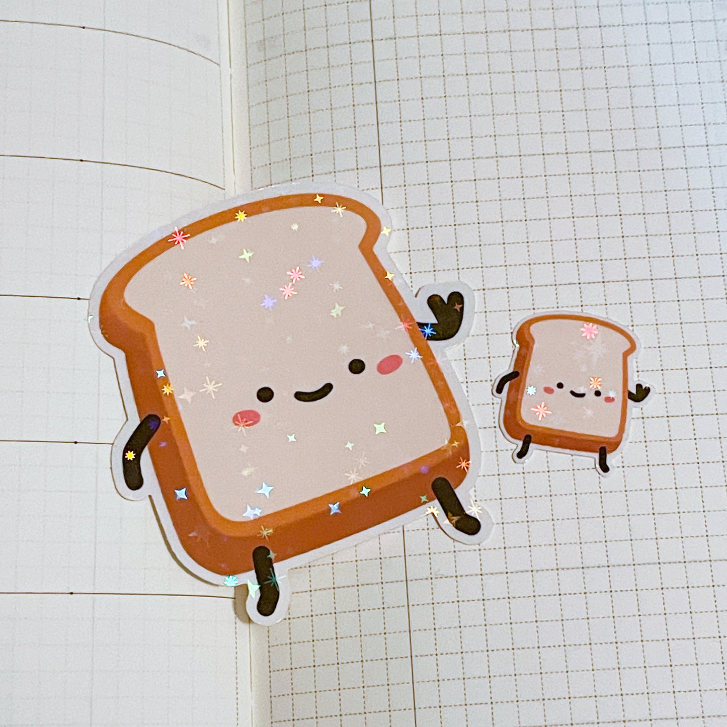 Toast Sticker | Adorable bread sticker set : One large and one mini holographic sticker. Best gift ever for brunch lovers and foodies!