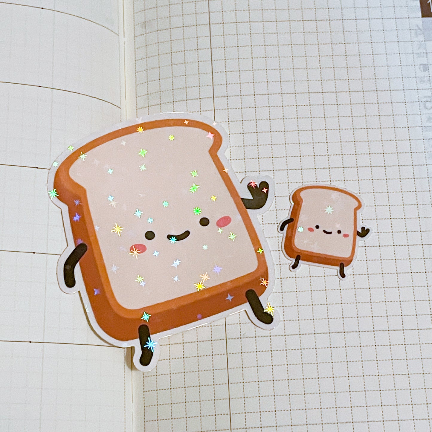 Toast Sticker | Adorable bread sticker set : One large and one mini holographic sticker. Best gift ever for brunch lovers and foodies!