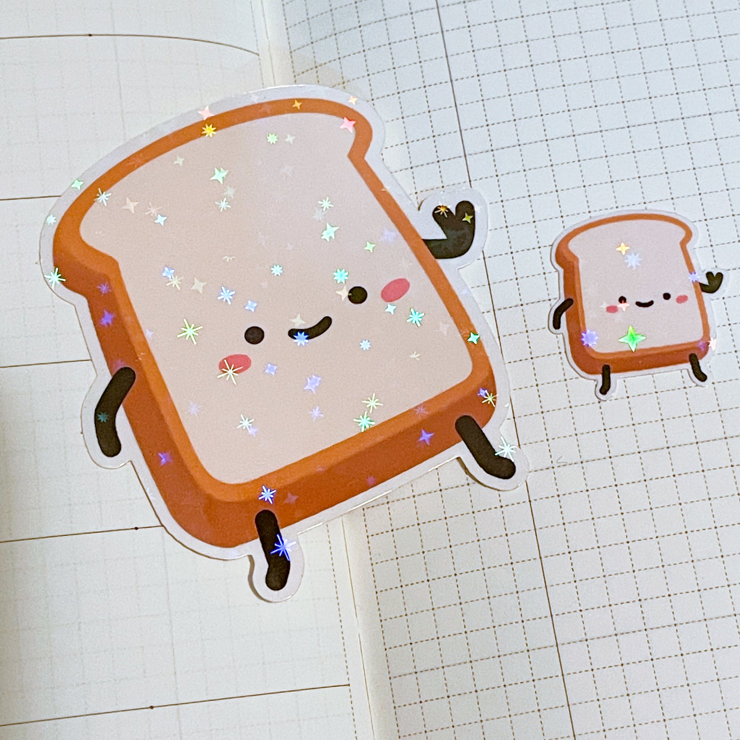Toast Sticker | Adorable bread sticker set : One large and one mini holographic sticker. Best gift ever for brunch lovers and foodies!
