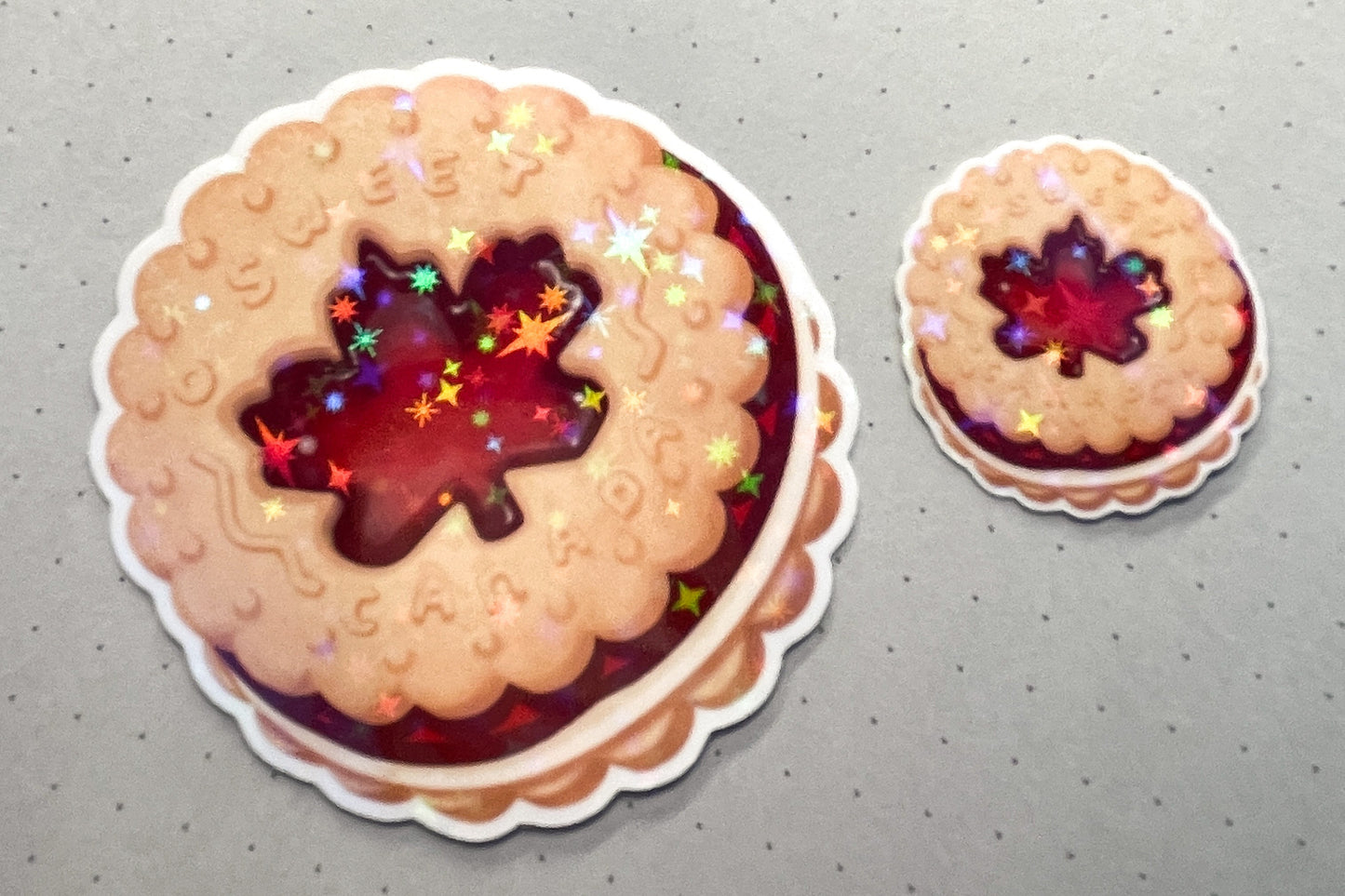 Canadian Cookie Jam Ring Sticker Set 'O Sweet Canada' Thumbprint Biscuit | One large and one mini holographic sticker. Made in Canada