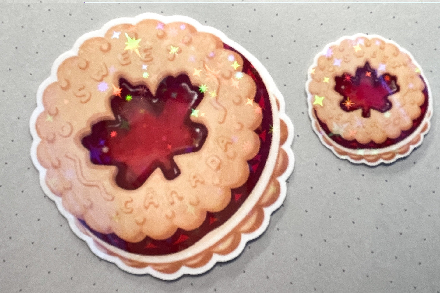 Canadian Cookie Jam Ring Sticker Set 'O Sweet Canada' Thumbprint Biscuit | One large and one mini holographic sticker. Made in Canada