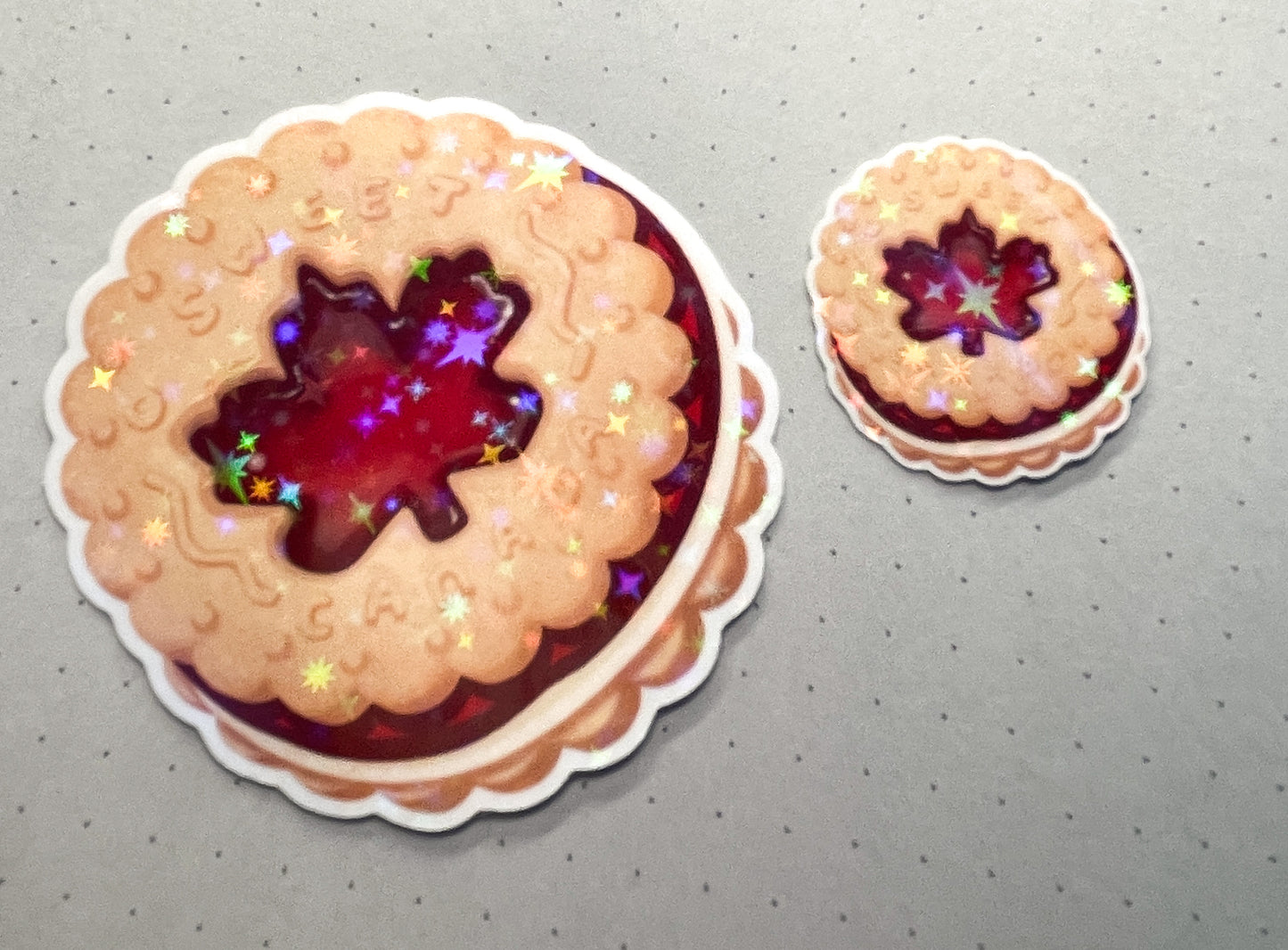 Canadian Cookie Jam Ring Sticker Set 'O Sweet Canada' Thumbprint Biscuit | One large and one mini holographic sticker. Made in Canada