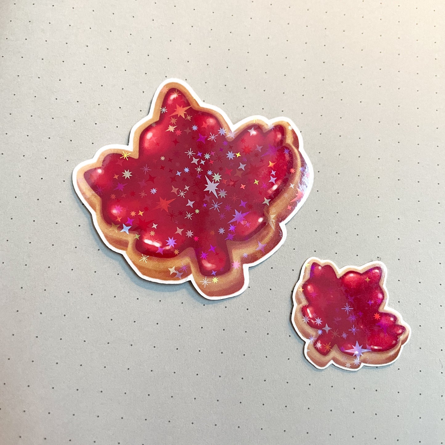 Canadian Maple Leaf Cookie Sticker Set - Jammy biscuits that sparkle and shine! One large and one mini holographic sticker. Made in Canada