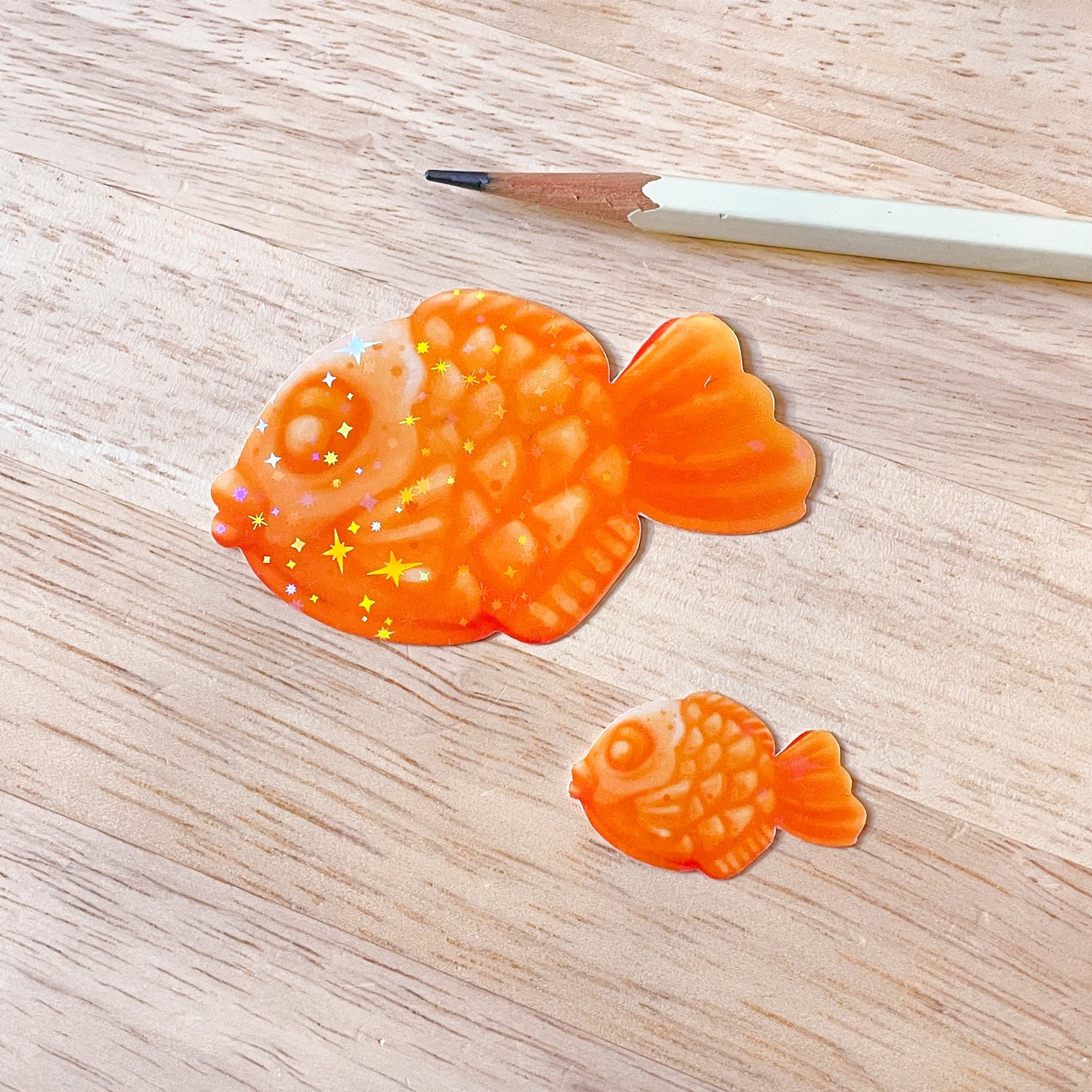 Taiyaki Sticker Set! | Bread fish! One large + one mini sparkly holographic sticker. Perfect gift for foodies and lovers of Japanese snacks!