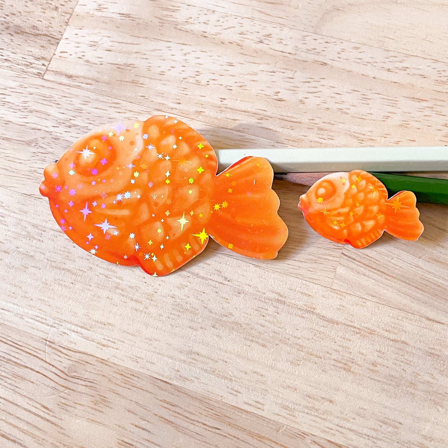 Taiyaki Sticker Set! | Bread fish! One large + one mini sparkly holographic sticker. Perfect gift for foodies and lovers of Japanese snacks!