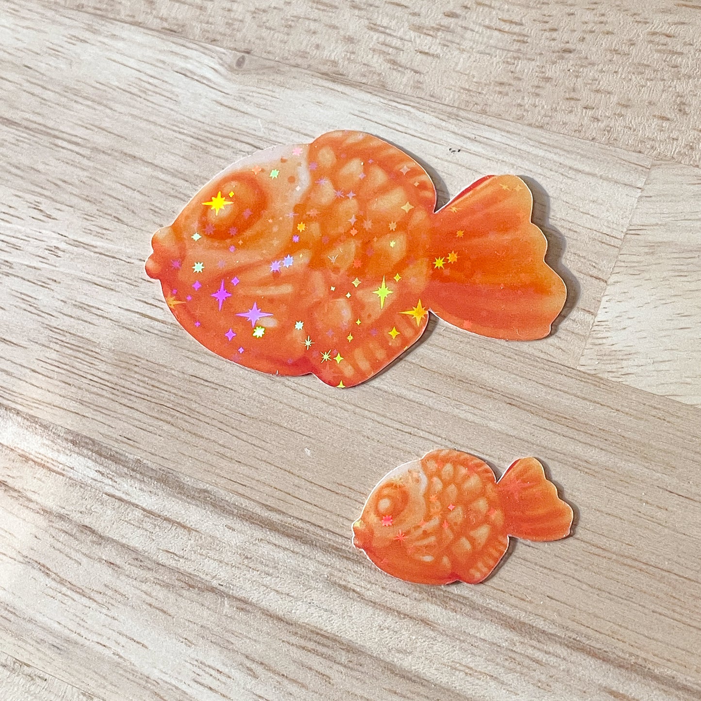 Taiyaki Sticker Set! | Bread fish! One large + one mini sparkly holographic sticker. Perfect gift for foodies and lovers of Japanese snacks!