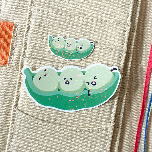 Edamame Soybeans, silly peas in a pod! | One large and one mini holographic sticker. A plant gift for gardeners, vegans and vegetarians!