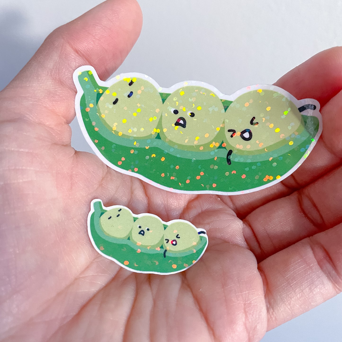 Edamame Soybeans, silly peas in a pod! | One large and one mini holographic sticker. A plant gift for gardeners, vegans and vegetarians!