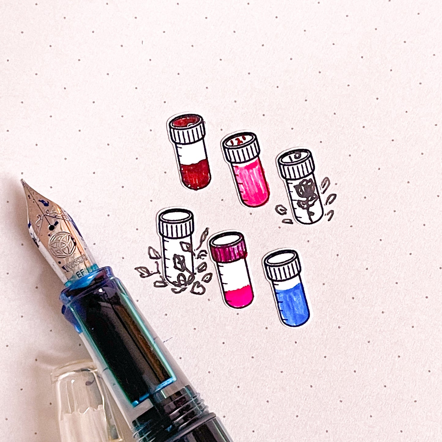 020 Ink Vial Planner Sticker Sheet : tiny sample bottle fountain pen tracker icons - bullet journals, schedule, health or test tube sciences