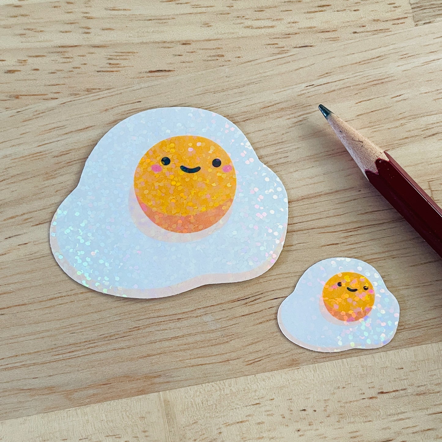 Fried Egg Stickers! One large and one mini holographic glitter sticker. The best egg stickers ever!