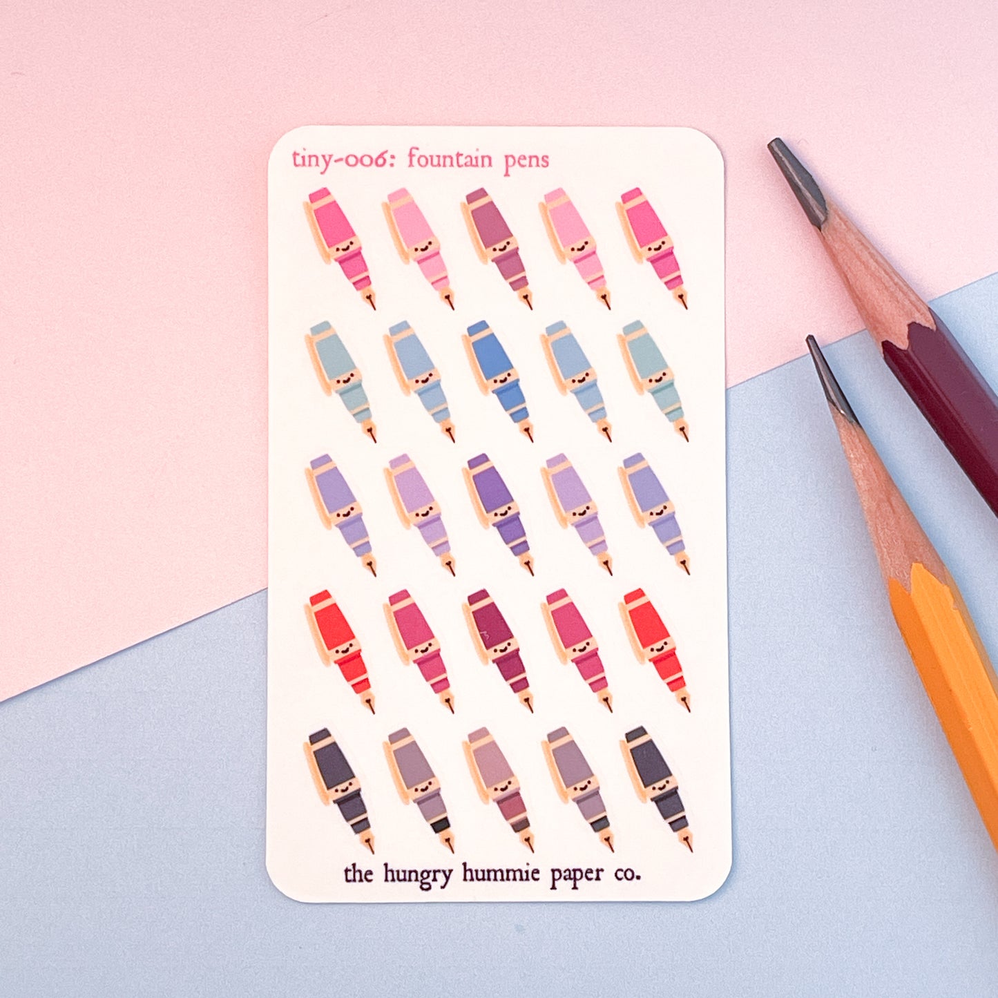 006 Fountain Pens | Mini Planner Sticker Sheet | Tiny Colourful Rainbow Icon Credit Card Sized Bullet Journal Tracker Micro Miniature Seals