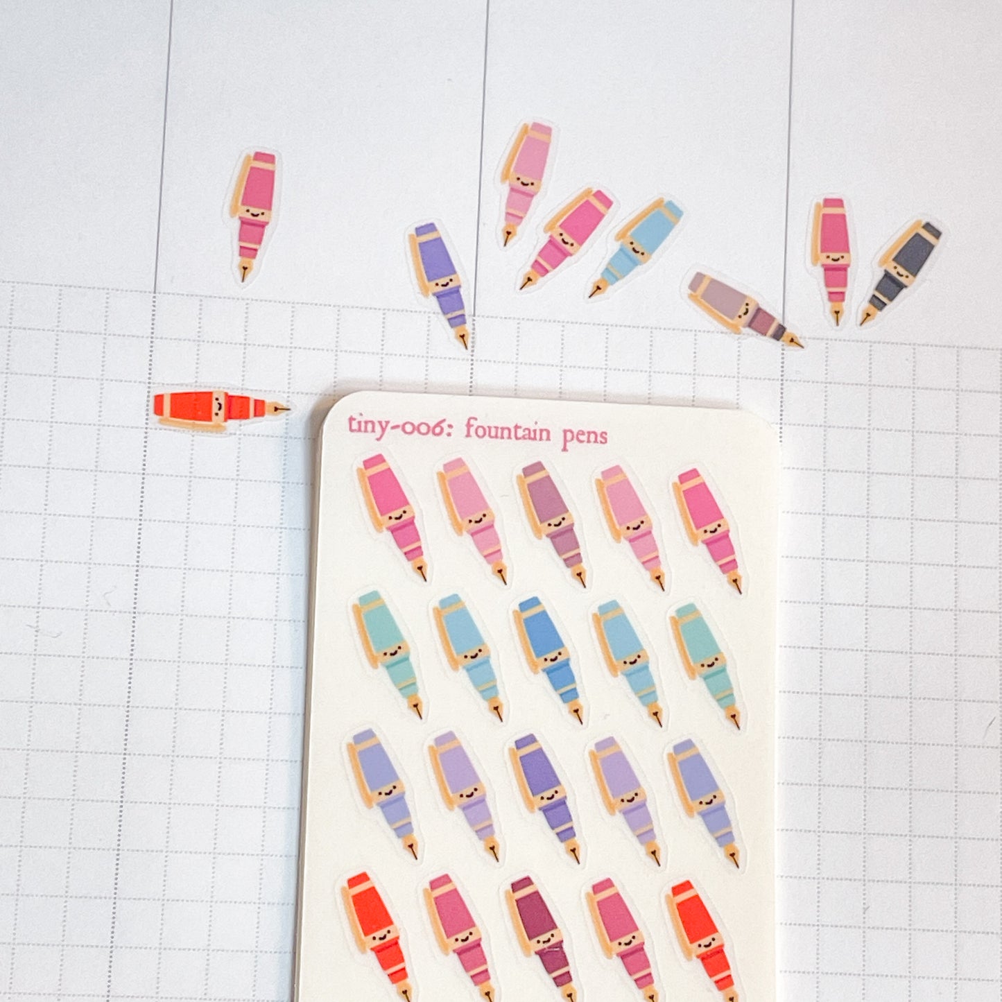 006 Fountain Pens | Mini Planner Sticker Sheet | Tiny Colourful Rainbow Icon Credit Card Sized Bullet Journal Tracker Micro Miniature Seals