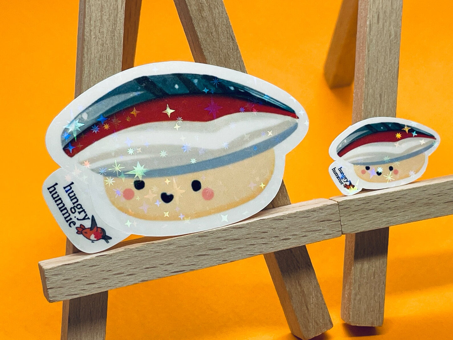 Saba Mackerel Nigiri | Holographic Sushi Sticker Set of 1 Big & 1 Mini Stickers | Holo Stars | Sparkle Cute Kawaii Sadface Deco Food
