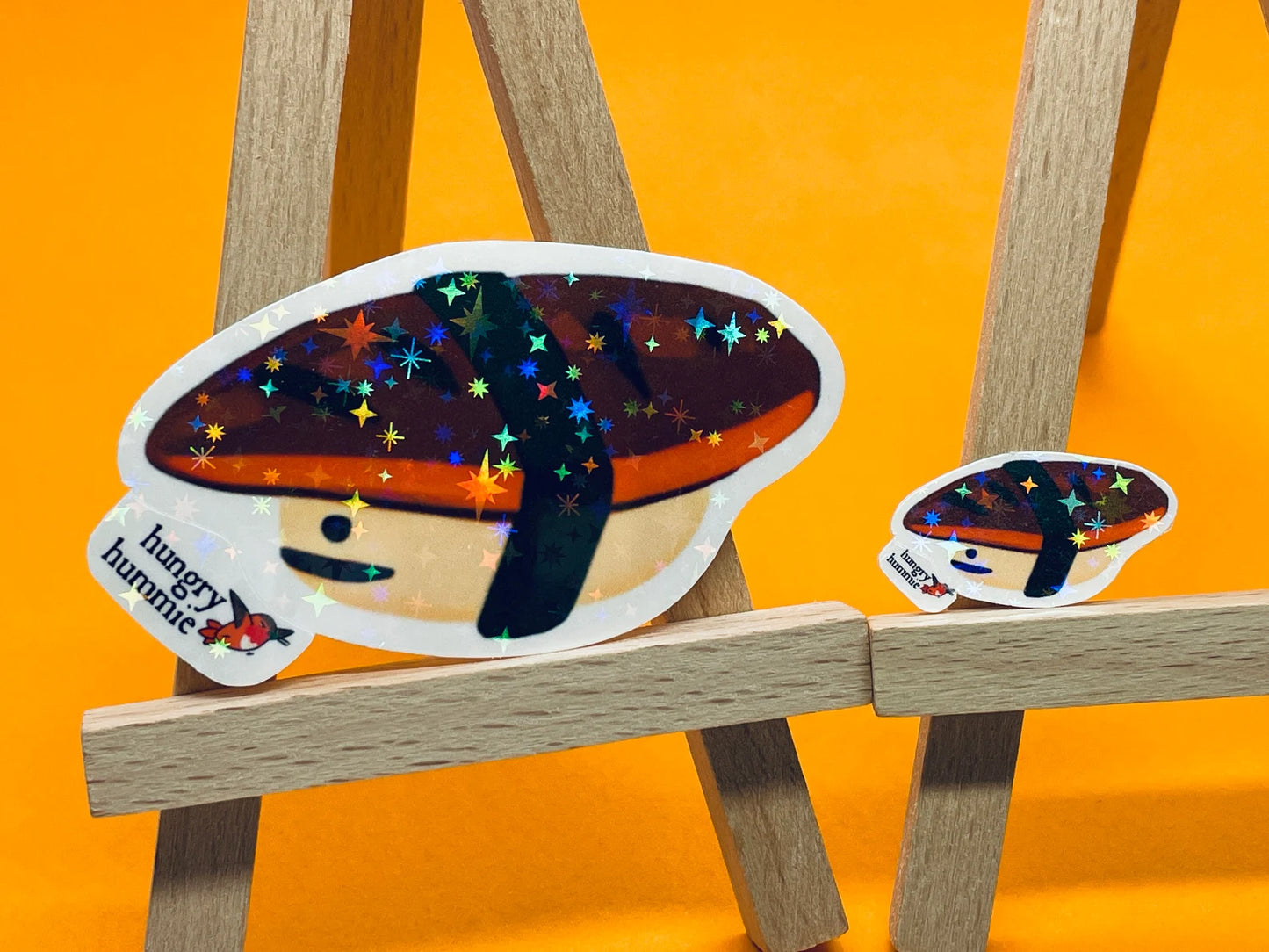 Unagi Nigiri | Holographic Sushi Sticker Set of 1 Big, 1 Mini Stickers | Holo Stars | Sparkle Cute Kawaii Sadface Food | Eel