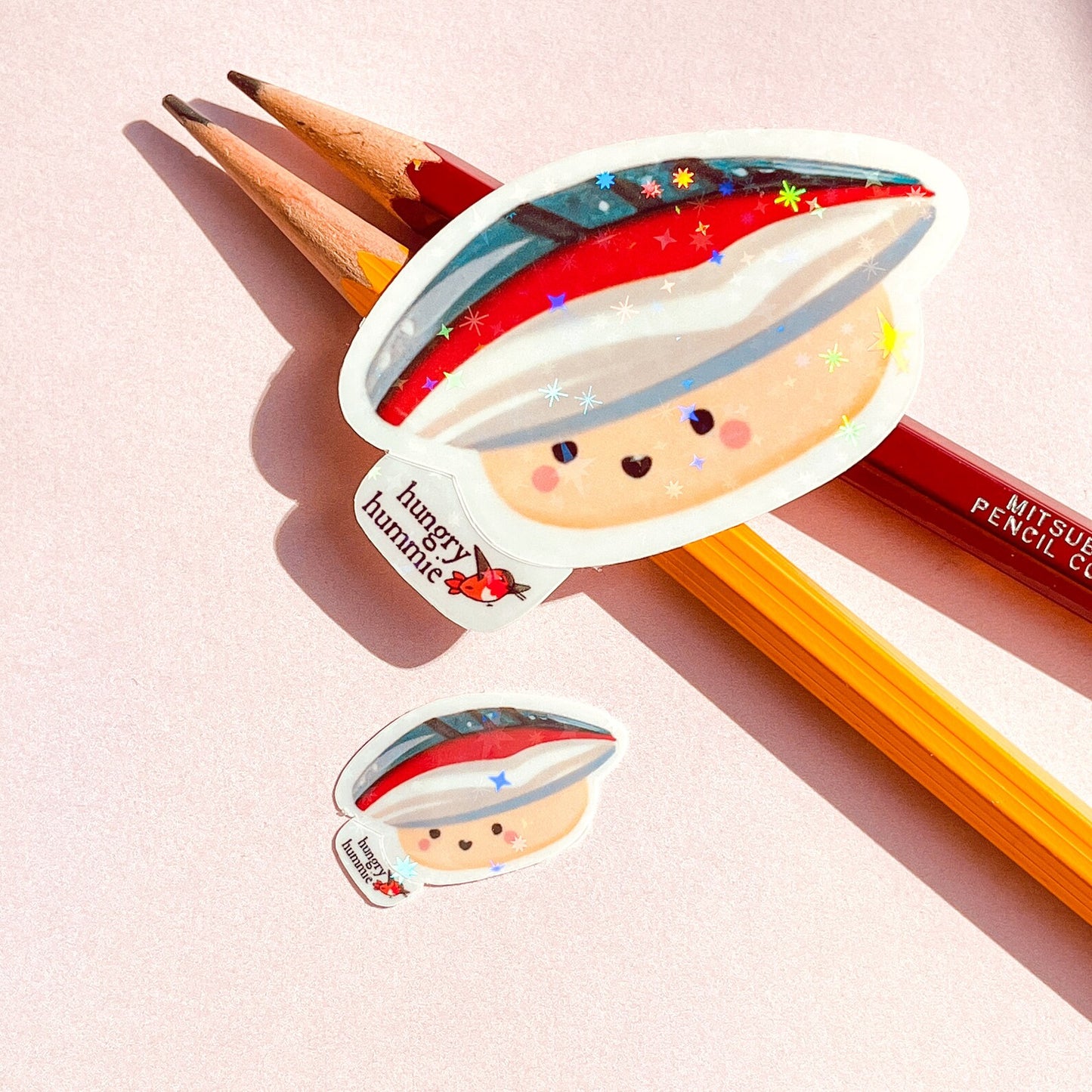 Saba Mackerel Nigiri | Holographic Sushi Sticker Set of 1 Big & 1 Mini Stickers | Holo Stars | Sparkle Cute Kawaii Sadface Deco Food