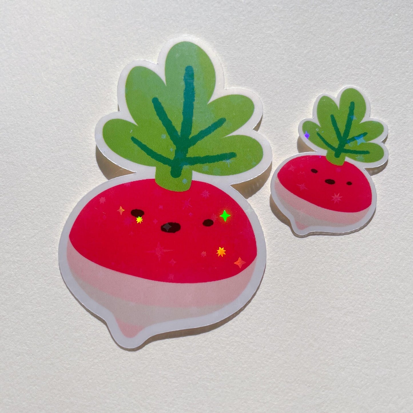 Radish Sticker Set! Cute garden veggies! | One large and one mini holographic sticker. A gift for plant people, gardeners and vegetarians!