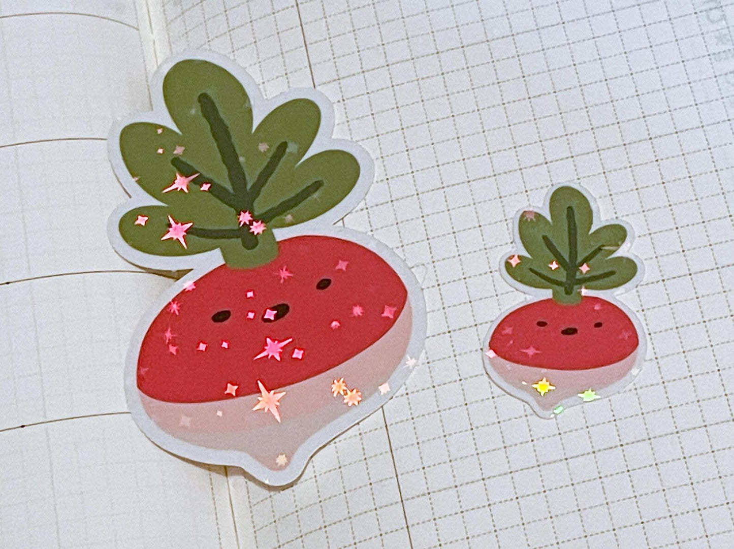 Radish Sticker Set! Cute garden veggies! | One large and one mini holographic sticker. A gift for plant people, gardeners and vegetarians!