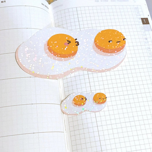 Fried Egg Side Eye Stickers | Shiny holographic set of one large and one mini glitter sticker. Relationship status: Please no LOL