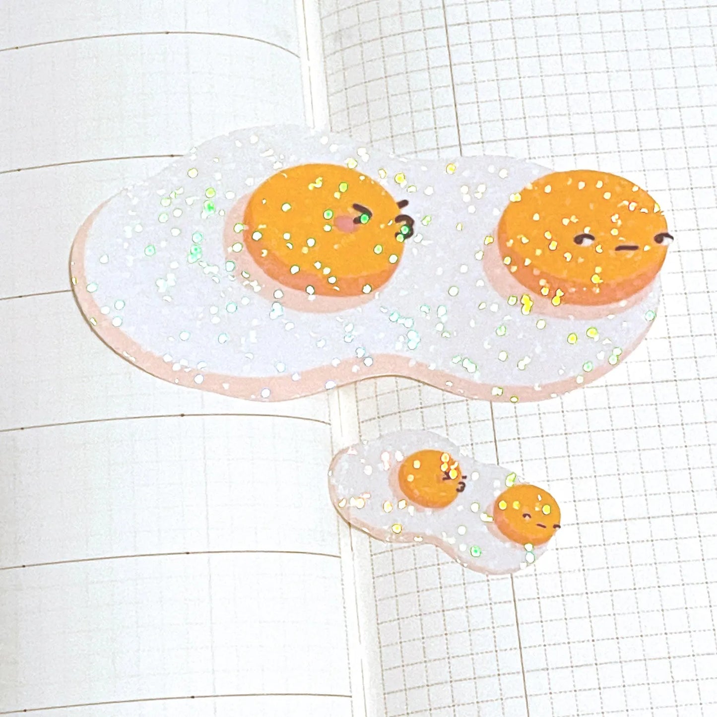Fried Egg Side Eye Stickers | Shiny holographic set of one large and one mini glitter sticker. Relationship status: Please no LOL