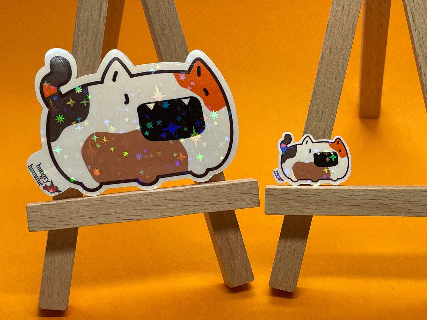 Chonky Chai | Holographic Cat Sticker Set of 1 Big, 1 Mini Stickers | Holo Stars | Grouchy Grumpy Kitty Cats | Sparkle Cute Kawaii Shiny