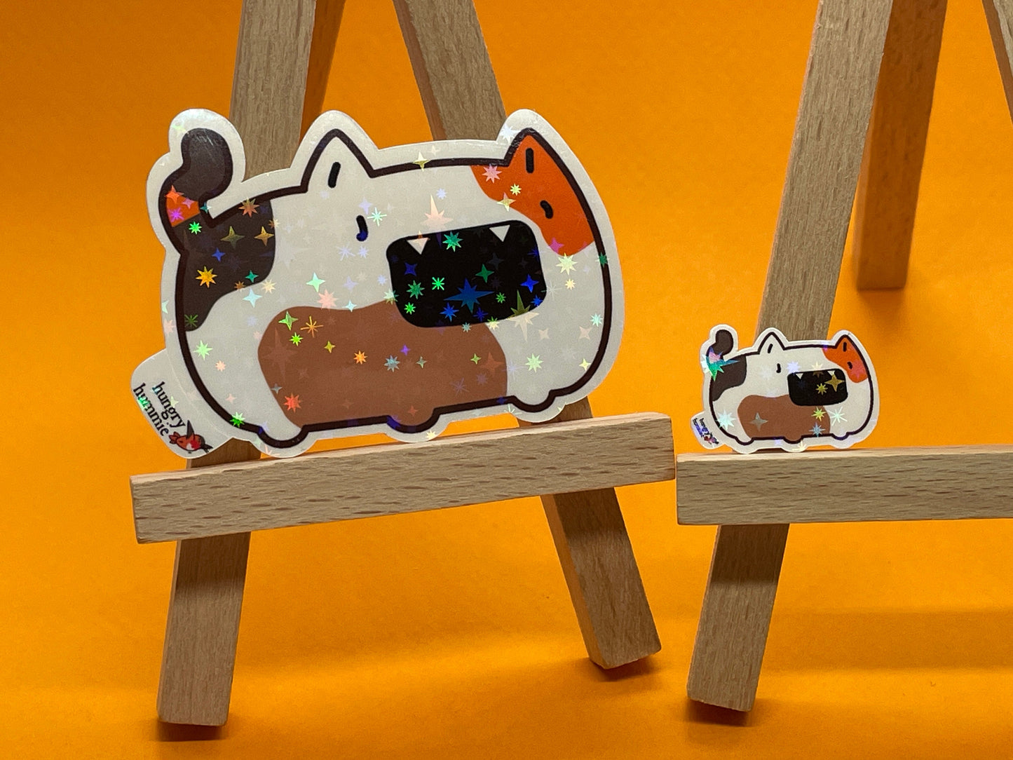 Chonky Chai | Holographic Cat Sticker Set of 1 Big, 1 Mini Stickers | Holo Stars | Grouchy Grumpy Kitty Cats | Sparkle Cute Kawaii Shiny