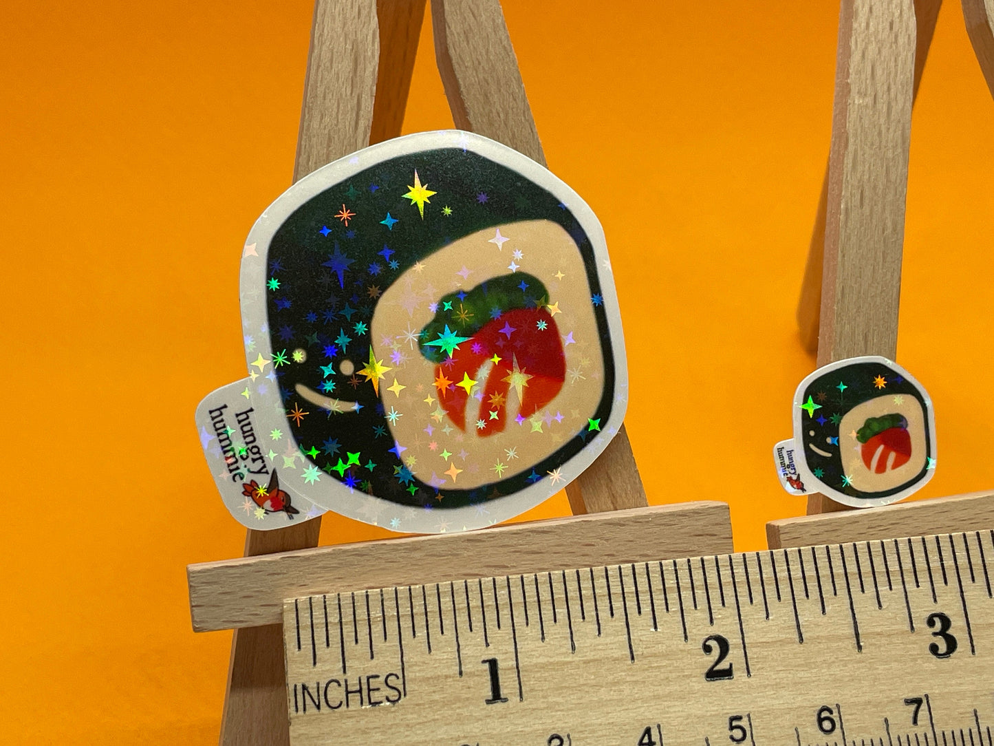 Rainbow Roll | Holographic Sushi Sticker Set of 1 Big, 1 Mini Stickers | Holo Stars | Sparkle Cute Kawaii Food | California