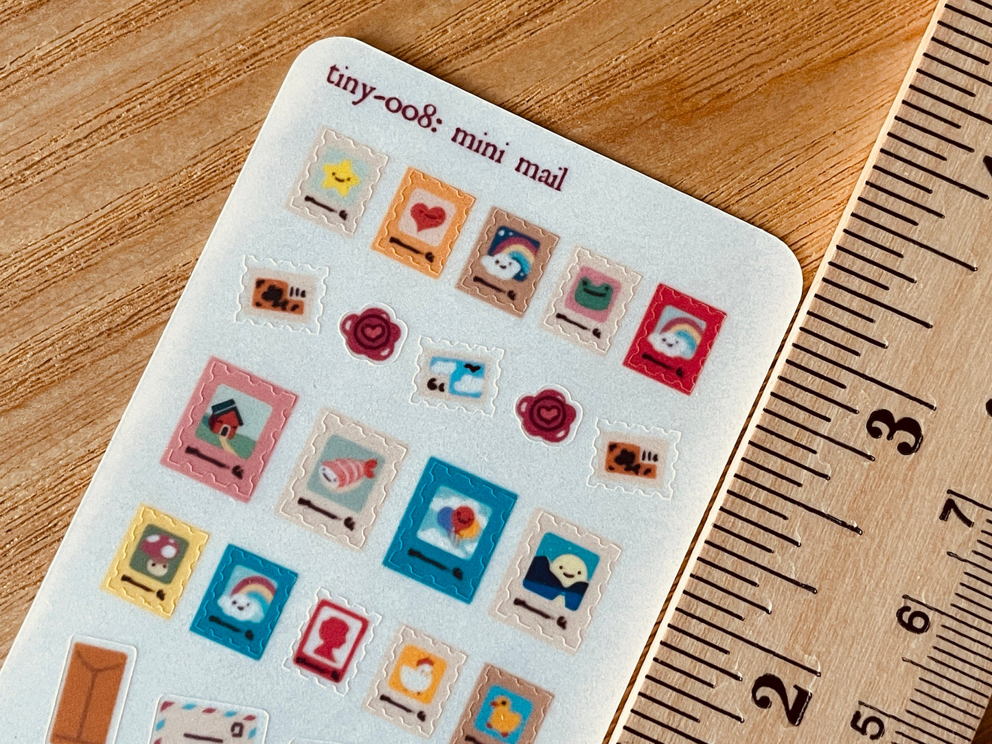 008 Mini Mail | Happy Post Planner Sticker Sheet Tiny Postage Stamp Stickers | Envelope Seals | Miniature Stamps BuJo Bullet Journal Tracker