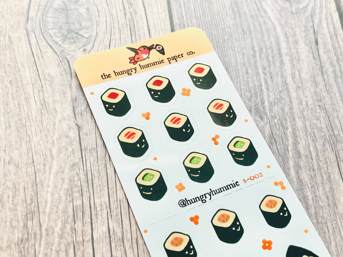 s-002 Mini Sushi Rolls and Handrolls Sticker Sheet s002 | Maki Temaki Foodie Planner Stickers | Japanese Food Hosomaki Perforated Journal Seals