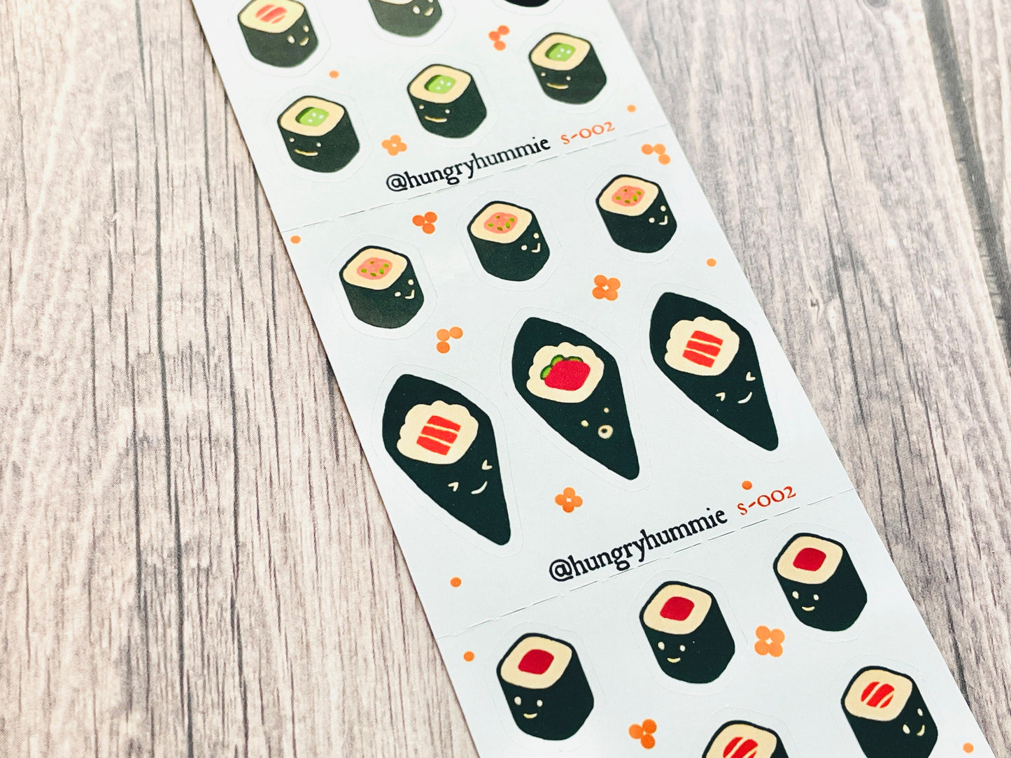 s-002 Mini Sushi Rolls and Handrolls Sticker Sheet s002 | Maki Temaki Foodie Planner Stickers | Japanese Food Hosomaki Perforated Journal Seals