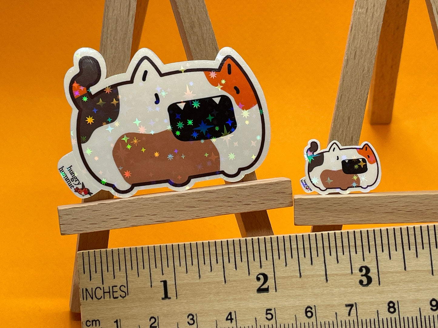 Chonky Chai | Holographic Cat Sticker Set of 1 Big, 1 Mini Stickers | Holo Stars | Grouchy Grumpy Kitty Cats | Sparkle Cute Kawaii Shiny