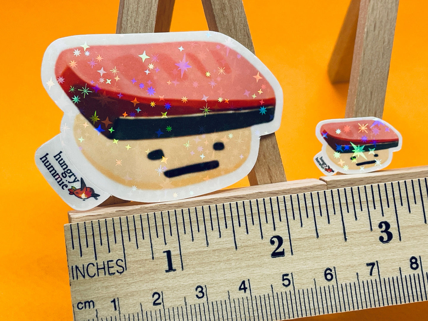 Yellowtail Hamachi Nigiri | Holographic Sushi Sticker Set of 1 Big 1 Small | Holo stars Cute Kawaii Sadface Stickers Polco