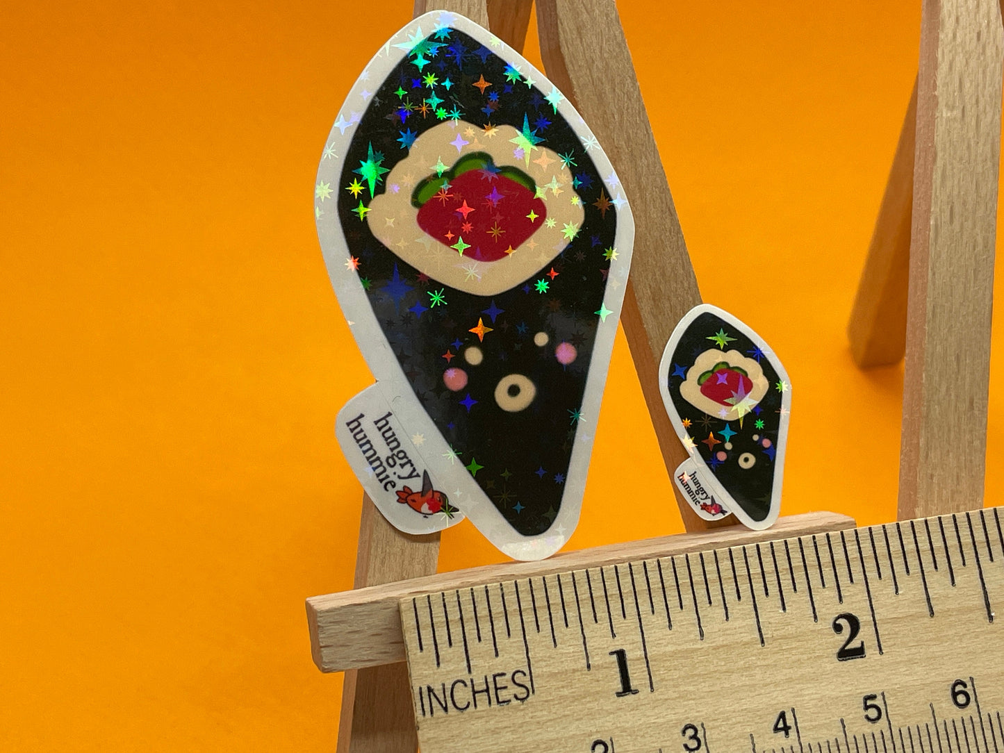 Surprised Tuna Temaki Hand Roll | Holographic Sushi Sticker Set of 1 Big, 1 Mini Stickers | Holo Stars | Sparkle Cute Kawaii Food | Maguro