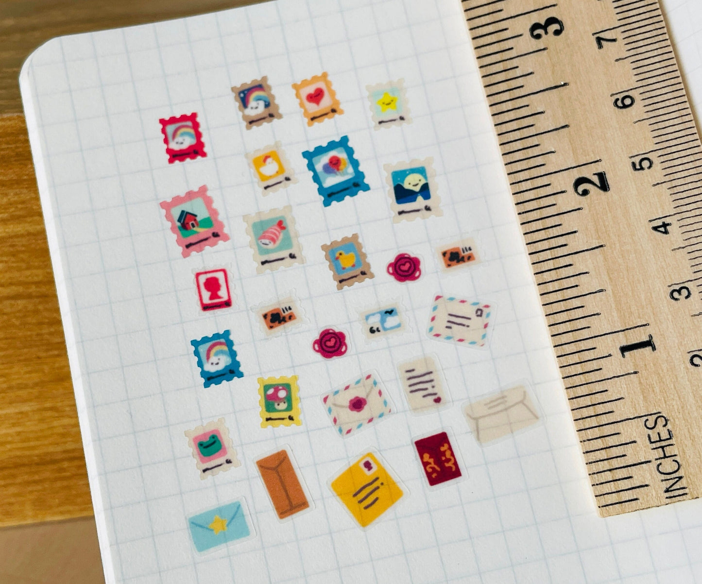 008 Mini Mail | Happy Post Planner Sticker Sheet Tiny Postage Stamp Stickers | Envelope Seals | Miniature Stamps BuJo Bullet Journal Tracker