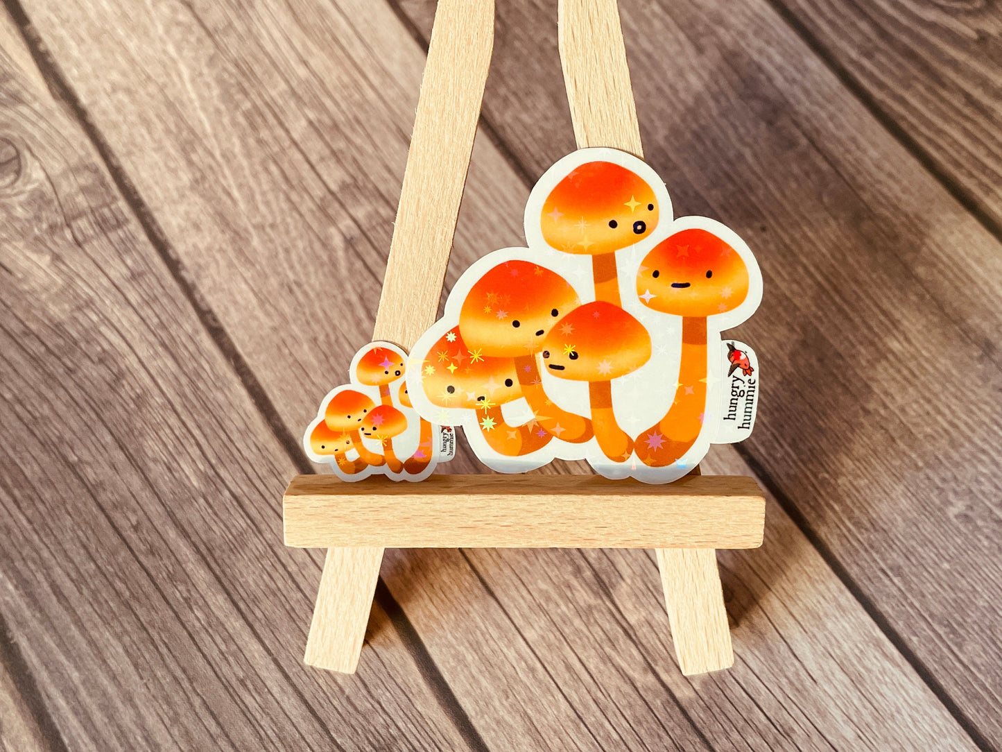 Honey Mushroom Cluster Sticker | Holographic Set of 1 Big & 1 Mini Stickers | Stars | Mycology Fungi Biologist Gifts Ecology Nature