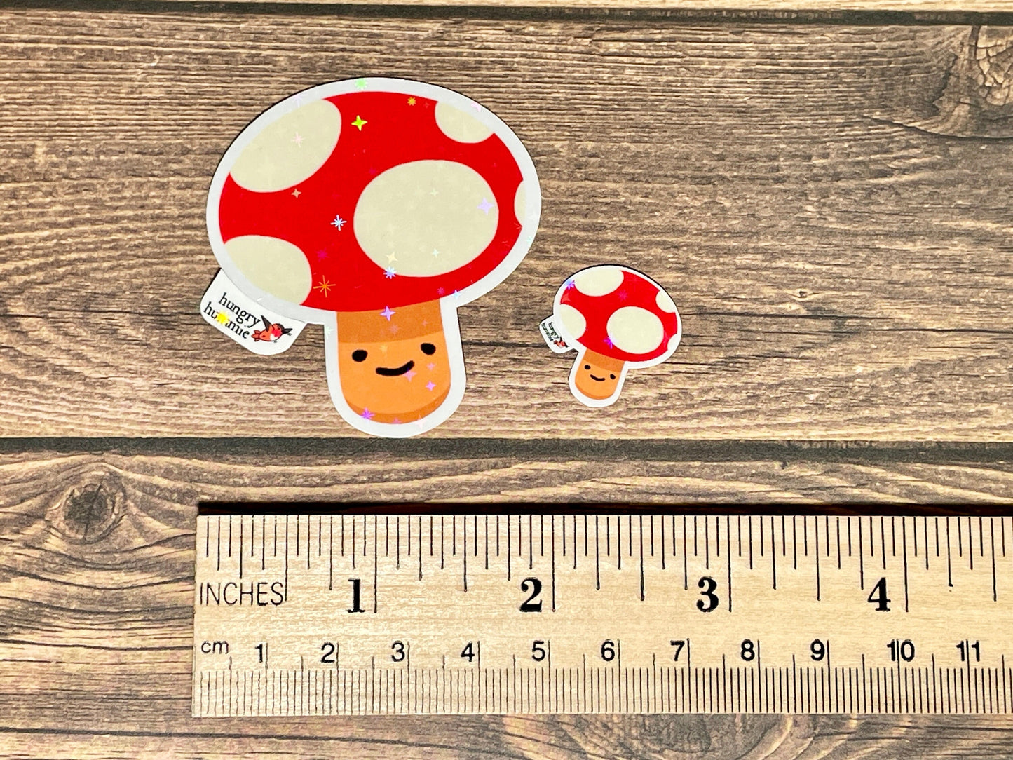 Chonky Toadstool Amanita Mushroom Sticker | Holographic Set of 1 Big & 1 Shiny Mini Stickers | Mycology Fungi Biologist Gifts Ecology Nature