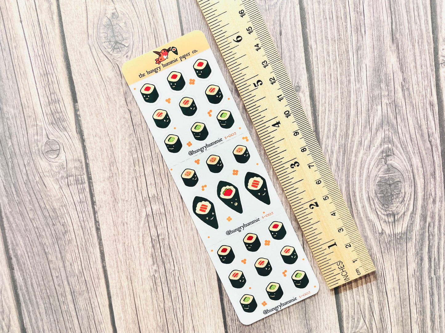 s-002 Mini Sushi Rolls and Handrolls Sticker Sheet s002 | Maki Temaki Foodie Planner Stickers | Japanese Food Hosomaki Perforated Journal Seals