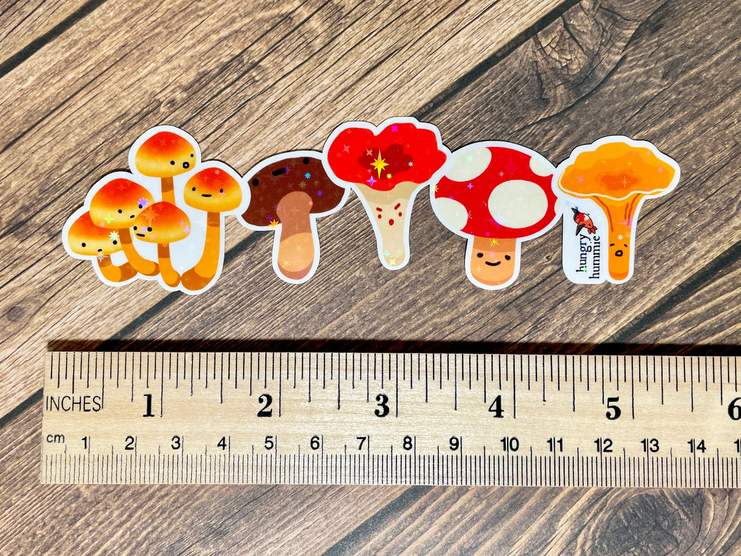 Group of Five Mushroom Sticker with 5 Mini Holographic Stickers | Shiny Mycology Related Fungi Gifts for Biologists Ecology Nature Science