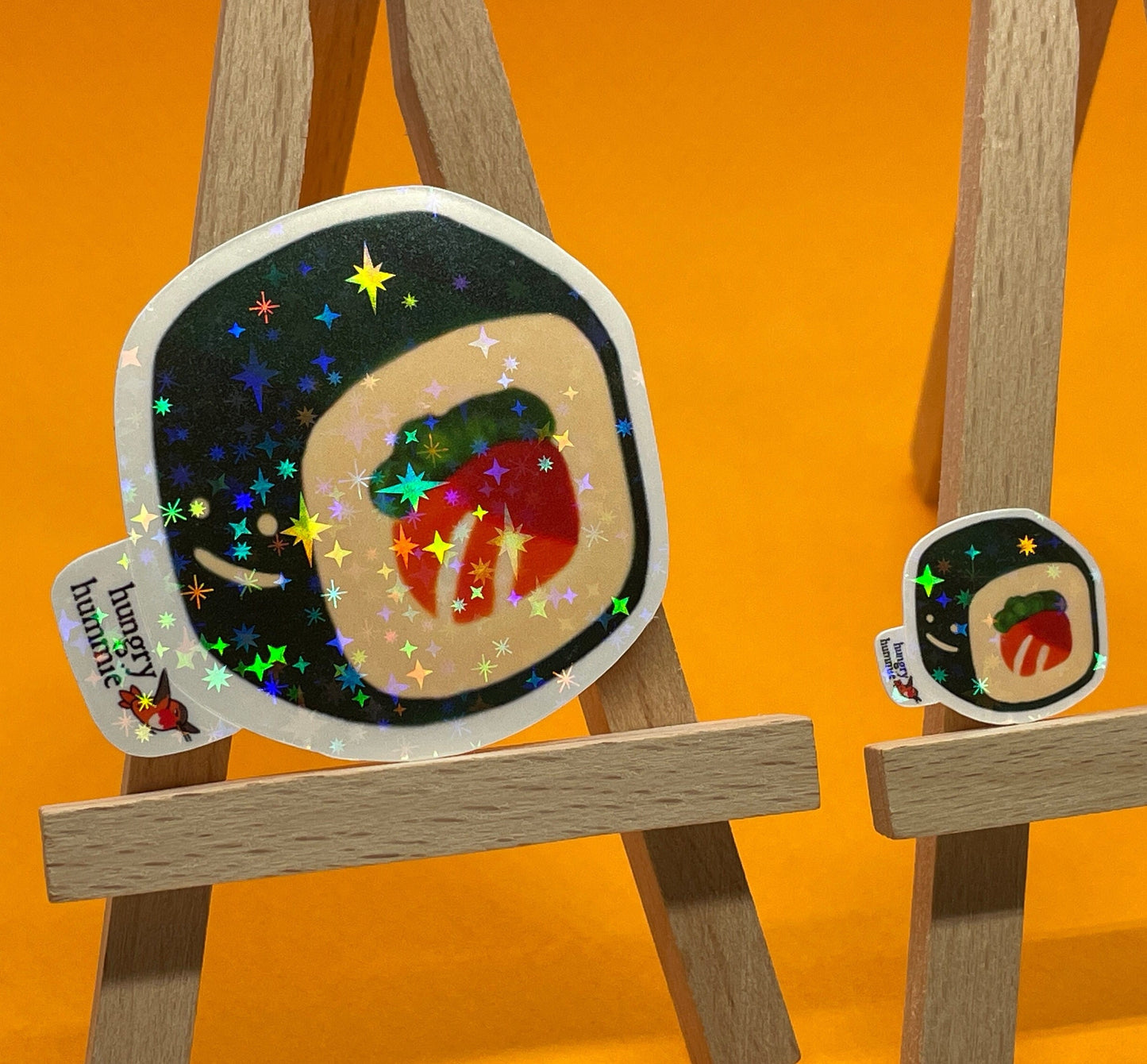 Rainbow Roll | Holographic Sushi Sticker Set of 1 Big, 1 Mini Stickers | Holo Stars | Sparkle Cute Kawaii Food | California