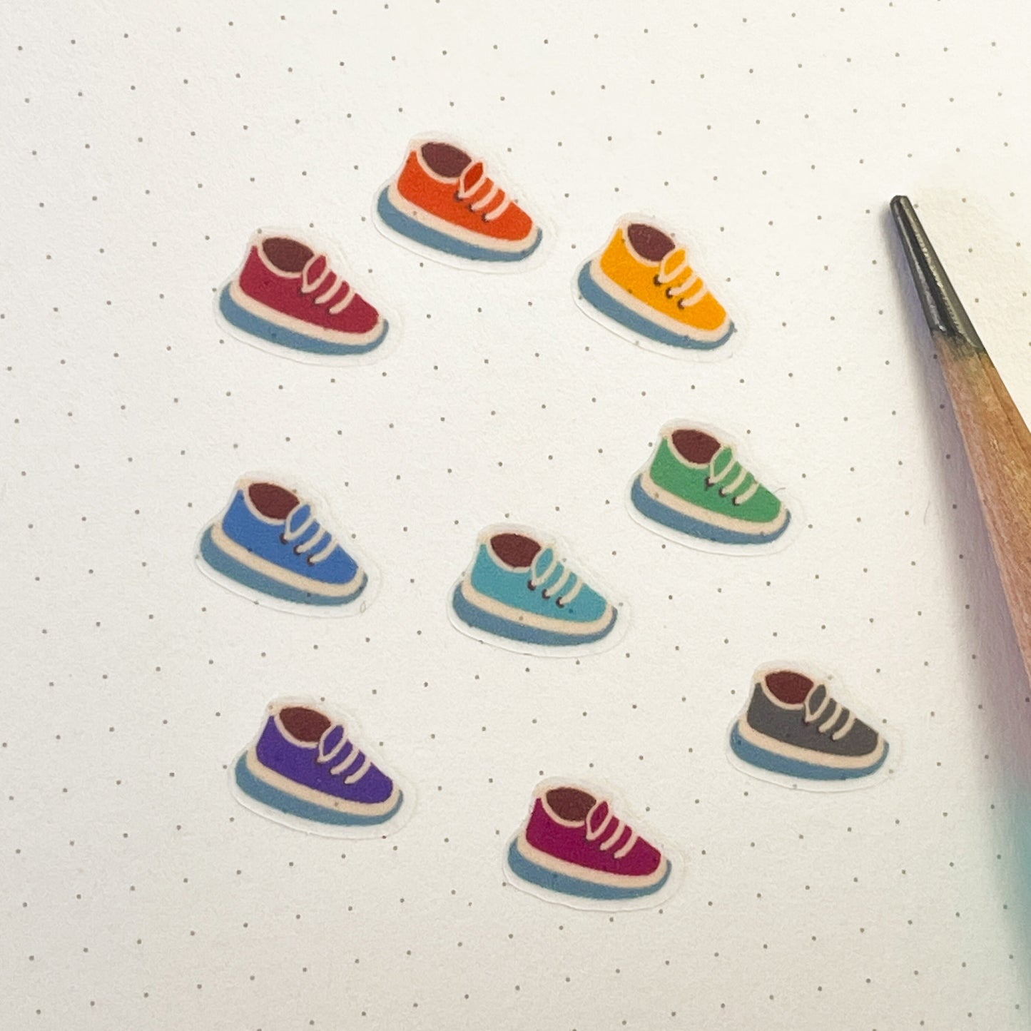 013 Sneakers Mini Planner Sticker Sheet : tiny self-care cardio workout run walk steps goals exercise for bullet journal, diary or schedule