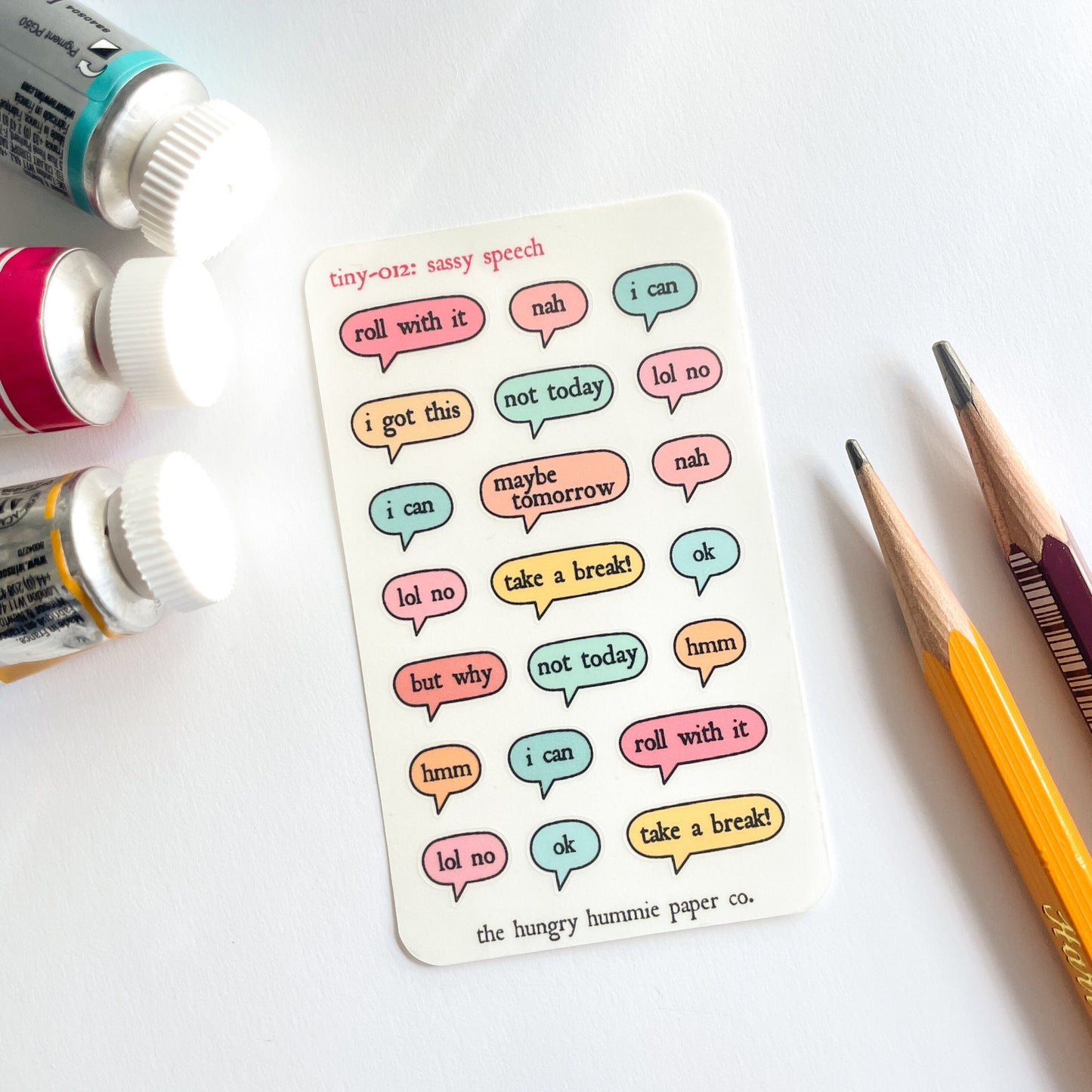012 Sassy Speech Mini Planner Sticker Sheet : tiny self-care motivational sayings for your bullet journal, diary or schedule