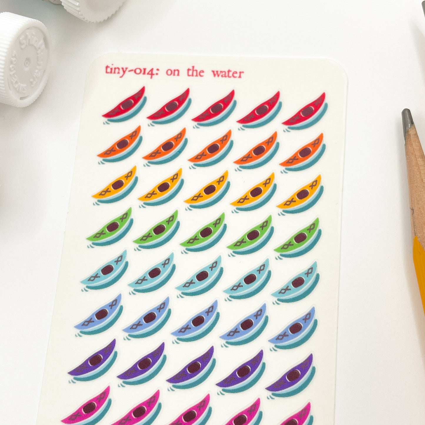 014 Kayak Mini Planner Sticker Sheet - On The Water - Tiny self-care cardio rowing workout fitness goals gift for kayakers and outdoors