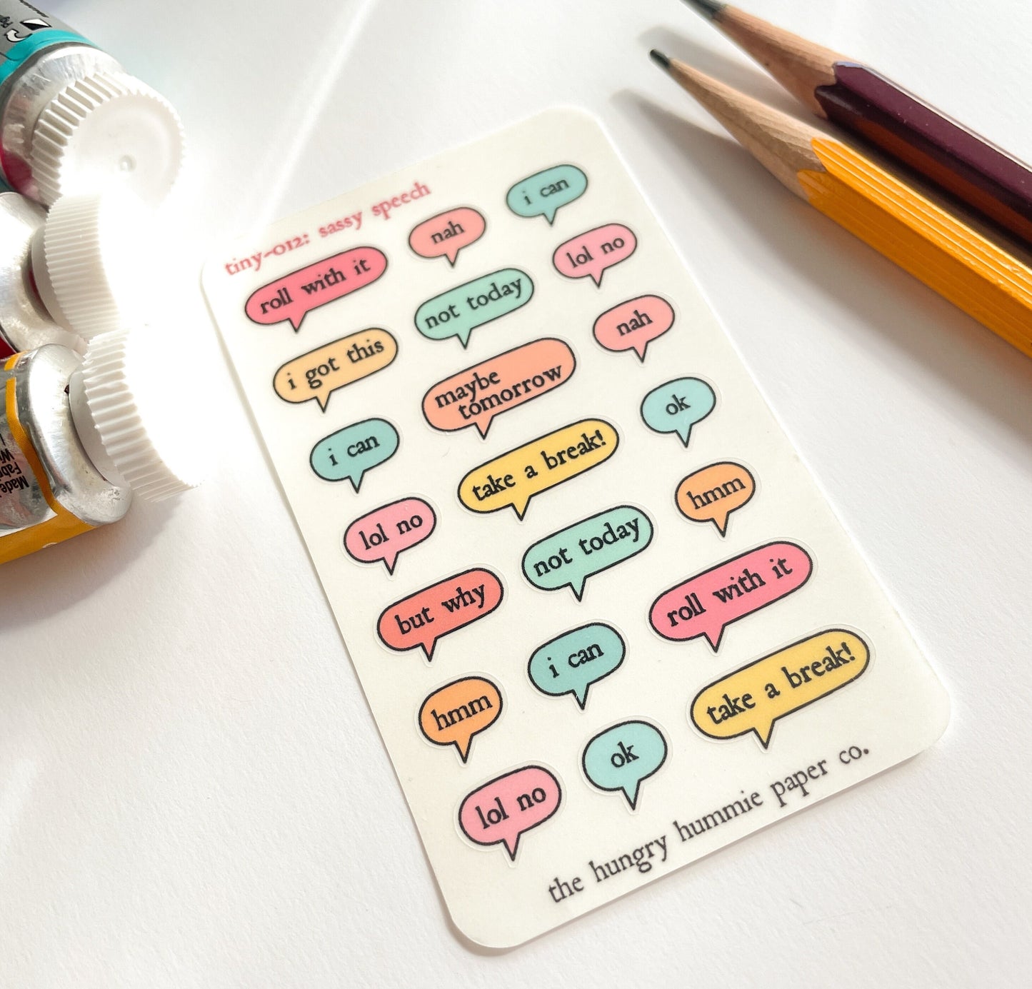 012 Sassy Speech Mini Planner Sticker Sheet : tiny self-care motivational sayings for your bullet journal, diary or schedule