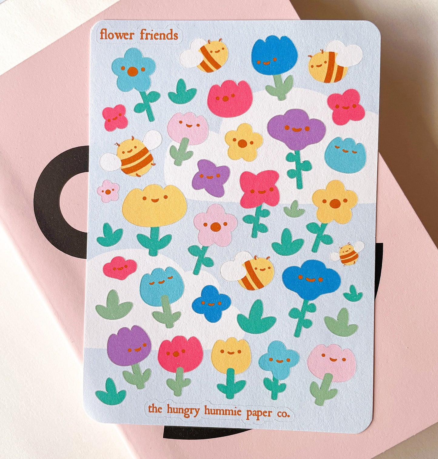 Flower and Bee Friends Cozy Sticker Sheet - Colourful Floral notebook planner deco polco paper spring themed designs for gardening lovers